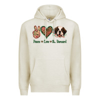 Oatmeal Heather Peace Love St. Bernard Premium Hoodie - Jasminsmagicworld