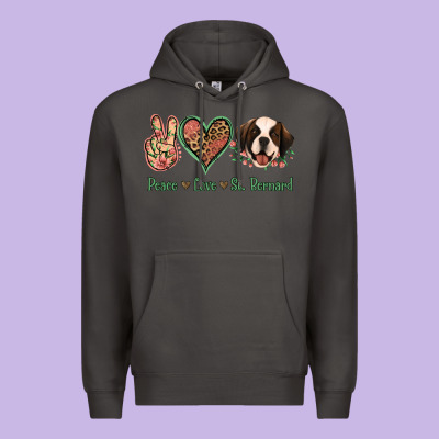 Peace Love St. Bernard Premium Hoodie Designed By Jasminsmagicworld