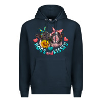 Navy hogs and kisses pigs Premium Hoodie - Artiststas