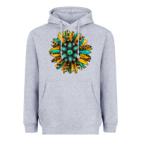 Heather Grey turquoise leopard sunflower Heavyweight Hoodie - Jasminsmagicworld
