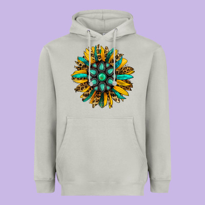 Turquoise Leopard Sunflower Heavyweight Hoodie Designed By Jasminsmagicworld