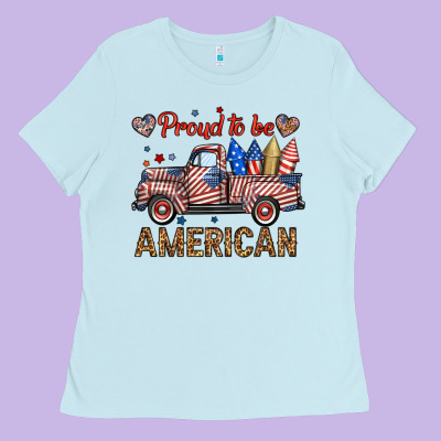 Proud To Be American Truck Ladies Tee Designed By Bundleandbundleshop