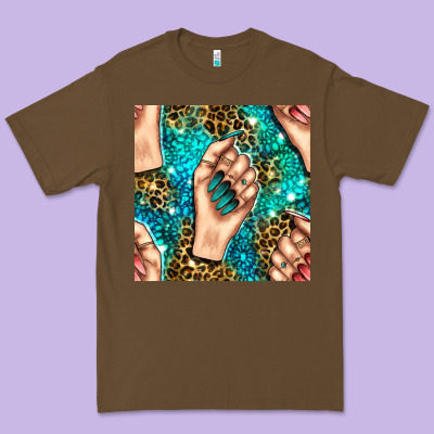Nail Art With Leopard And Turquoise  Gemstone Seamless Pattern Bbs Premium Tee Designed By Bundleandbundleshop