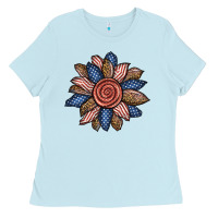 Baby Blue american sunflower Ladies Tee - BundleAndBundleShop