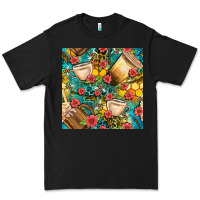 Black honey and bee coffee cup with flowers and leopard seamless pattern bbs Premium Tee - BundleAndBundleShop