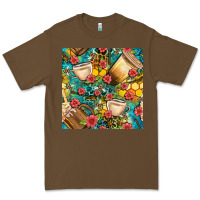 Cacao honey and bee coffee cup with flowers and leopard seamless pattern bbs Premium Tee - BundleAndBundleShop