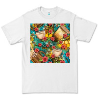 White honey and bee coffee cup with flowers and leopard seamless pattern bbs Premium Tee - BundleAndBundleShop