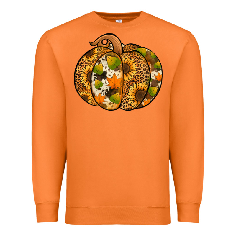 Leopard Cowhide Sunflower Pumpkin Premium Sweatshirt by Jasminsmagicworld | Teevron