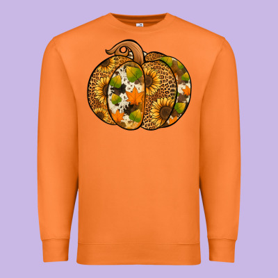 Leopard Cowhide Sunflower Pumpkin Premium Sweatshirt Designed By Jasminsmagicworld