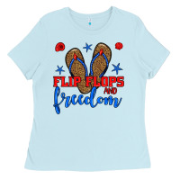 Baby Blue flip flops and freedom Ladies Tee - BundleAndBundleShop