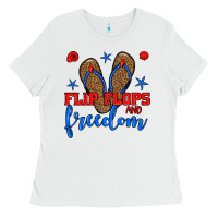 White flip flops and freedom Ladies Tee - BundleAndBundleShop