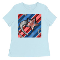 Baby Blue stripes & stars seamless pattern Ladies Tee - BundleAndBundleShop