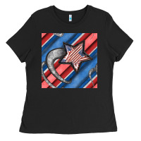 Black stripes & stars seamless pattern Ladies Tee - BundleAndBundleShop