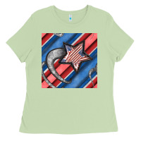 Matcha stripes & stars seamless pattern Ladies Tee - BundleAndBundleShop