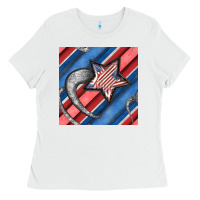 White stripes & stars seamless pattern Ladies Tee - BundleAndBundleShop
