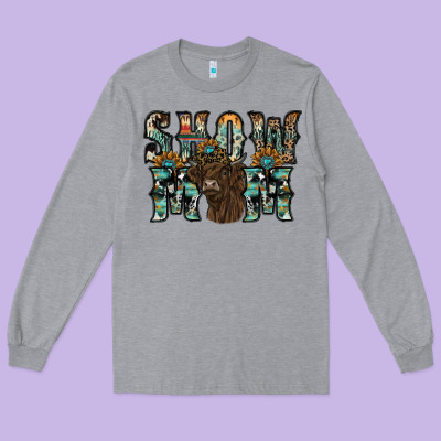 Show Mom Highland Cow Long Sleeve Tee Designed By Sublimationcraftshop