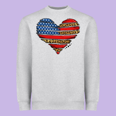 American Leopard Brushstroke Heart Heavyweight Sweatshirt Designed By Jasminsmagicworld
