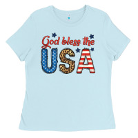 Baby Blue god bless the usa Ladies Tee - BundleAndBundleShop