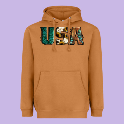 Usa Basic Bold Font Western Heavyweight Hoodie Designed By Jasminsmagicworld