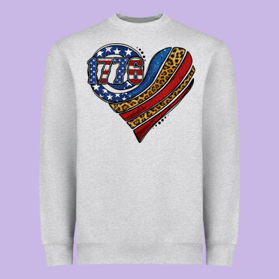 American Western Leopard Flag Heart Heavyweight Sweatshirt Designed By Jasminsmagicworld