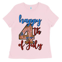 Bubblegum Pink happy 4th of july Ladies Tee - BundleAndBundleShop