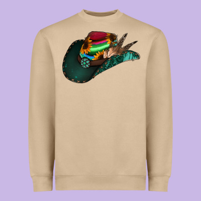 Aztec Sunflower Cowboy Hat Heavyweight Sweatshirt Designed By Jasminsmagicworld