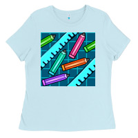 Baby Blue school pencil seamless pattern Ladies Tee - BundleAndBundleShop
