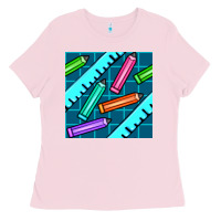 Bubblegum Pink school pencil seamless pattern Ladies Tee - BundleAndBundleShop
