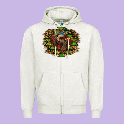Western Christmas Rodeo Distressed Zipper Hoodie Designed By Ranaportraitstore