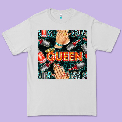 Nail Queen Hand And Polish With Lights And Leopard Seamless Pattern Bb Premium Tee Designed By Bundleandbundleshop