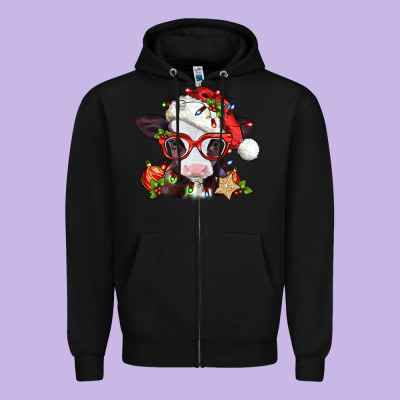 Christmas Baby Cow Zipper Hoodie Designed By Jasminsmagicworld