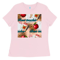 Bubblegum Pink Best Teacher Seamless Pattern Ladies Tee - BundleAndBundleShop