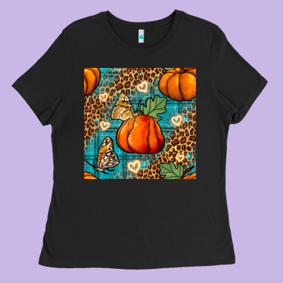 Pumpkin And Butterfly Seamless Pattern Ladies Tee Designed By Bundleandbundleshop