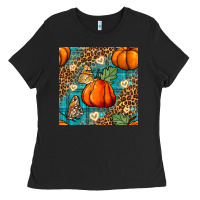 Black pumpkin and butterfly seamless pattern Ladies Tee - BundleAndBundleShop