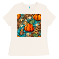 Bone pumpkin and butterfly seamless pattern Ladies Tee - BundleAndBundleShop