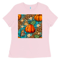 Bubblegum Pink pumpkin and butterfly seamless pattern Ladies Tee - BundleAndBundleShop