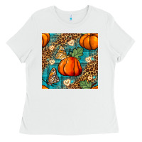 White pumpkin and butterfly seamless pattern Ladies Tee - BundleAndBundleShop