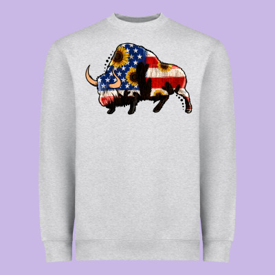 American Flag Bison Heavyweight Sweatshirt Designed By Jasminsmagicworld