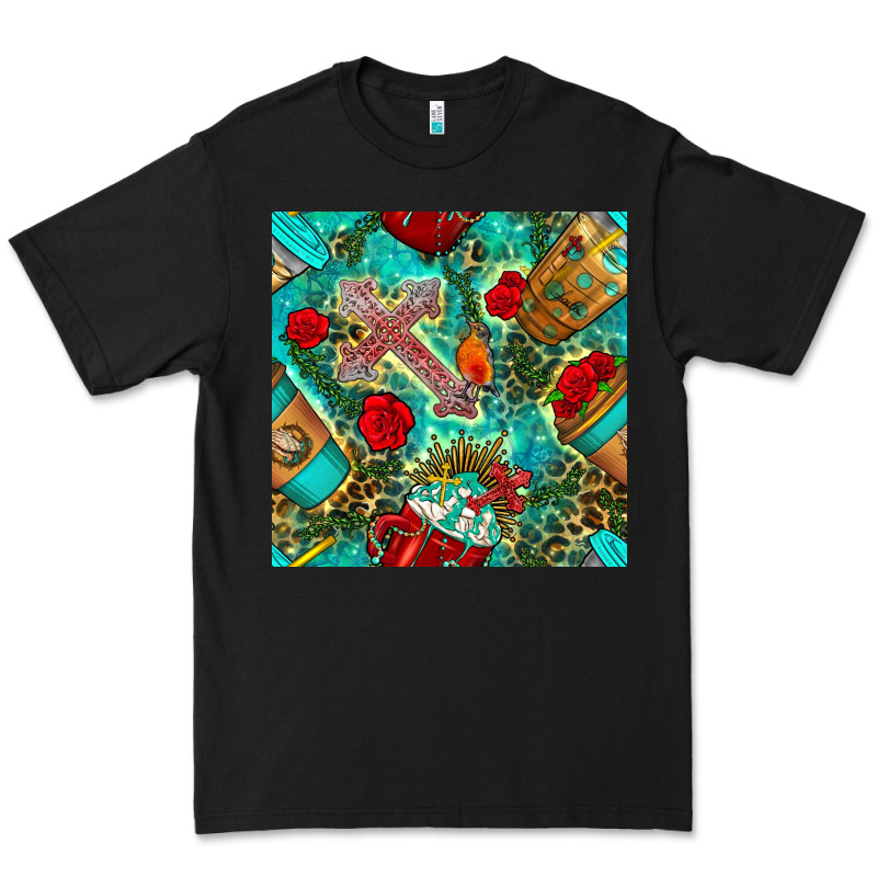 Faith Coffee Cup And Cross With Leopard And Roses Seamless Pattern Bbs Premium Tee by BundleAndBundleShop | Teevron