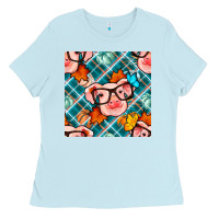 Baby Blue fall pig seamless pattern Ladies Tee - BundleAndBundleShop