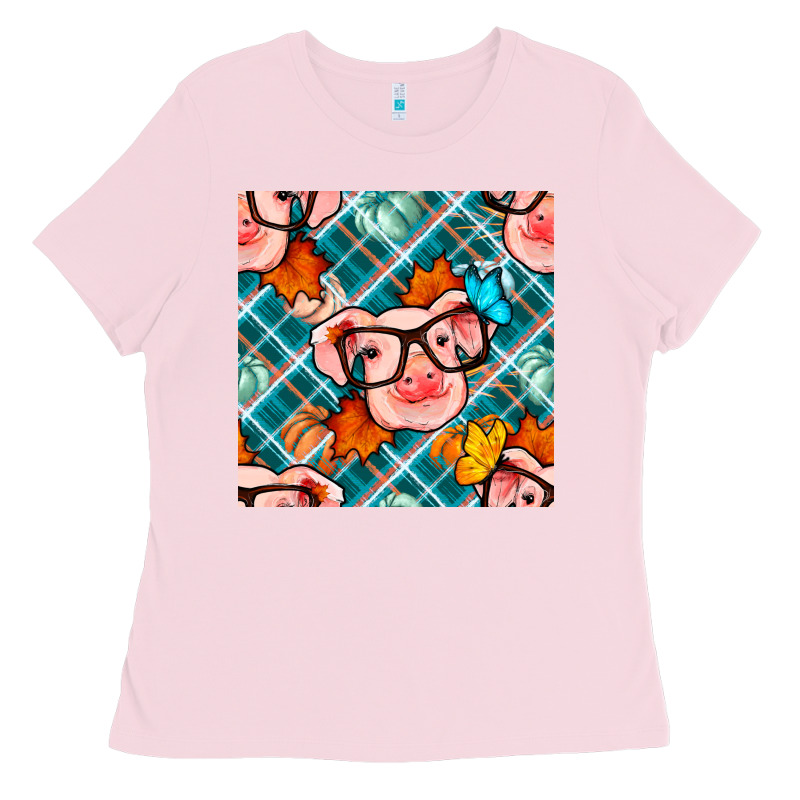 Fall Pig Seamless Pattern Ladies Tee by BundleAndBundleShop | Teevron