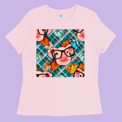 Fall Pig Seamless Pattern Ladies Tee Designed By Bundleandbundleshop