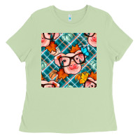 Matcha fall pig seamless pattern Ladies Tee - BundleAndBundleShop