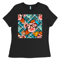 Black fall pig seamless pattern Ladies Tee - BundleAndBundleShop