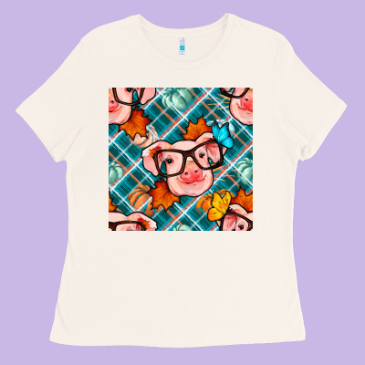 Fall Pig Seamless Pattern Ladies Tee Designed By Bundleandbundleshop
