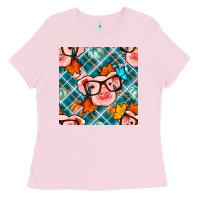Bubblegum Pink fall pig seamless pattern Ladies Tee - BundleAndBundleShop