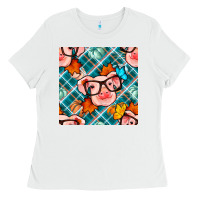 White fall pig seamless pattern Ladies Tee - BundleAndBundleShop