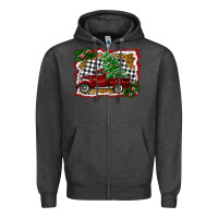 Charcoal Heather Christmas Truck With Christmas Tree Zipper Hoodie - RanaPortraitStore