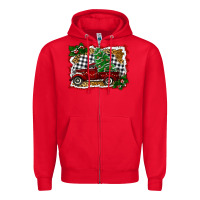 Red Christmas Truck With Christmas Tree Zipper Hoodie - RanaPortraitStore