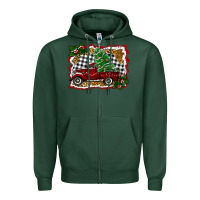 Sports Green Christmas Truck With Christmas Tree Zipper Hoodie - RanaPortraitStore